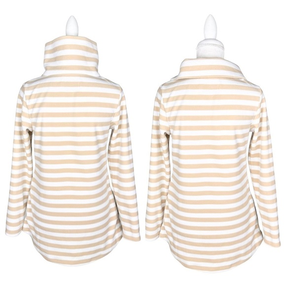 NWOT Dudley Stephens turtleneck zip white tan stripe fleece prospect pullover XS - Picture 13 of 16